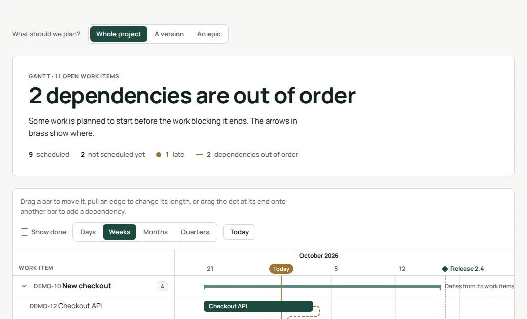 Clearlane Gantt project page