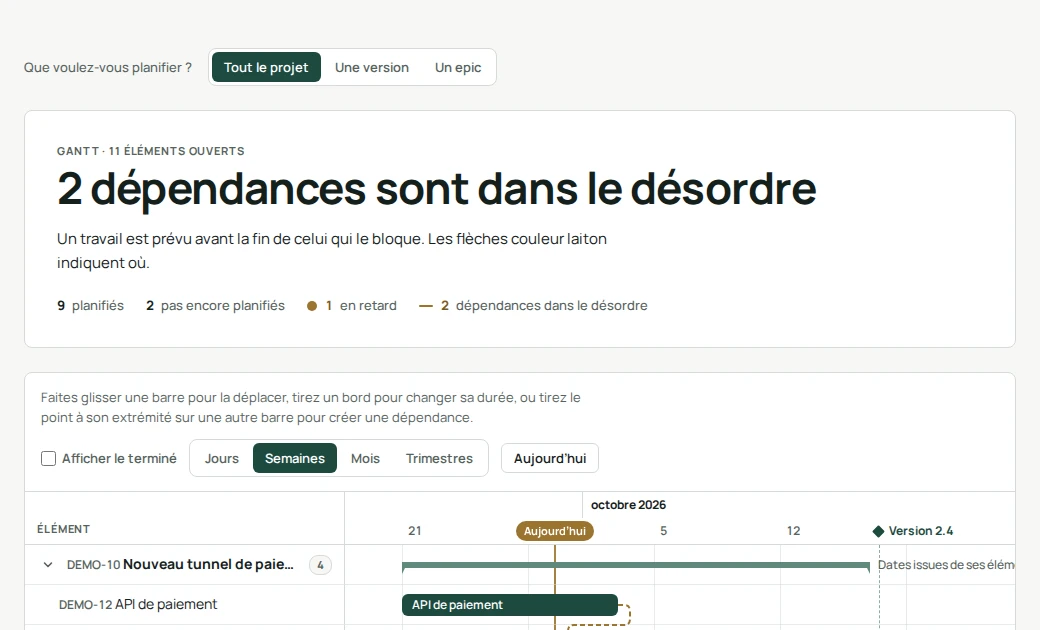 Page projet Clearlane Gantt